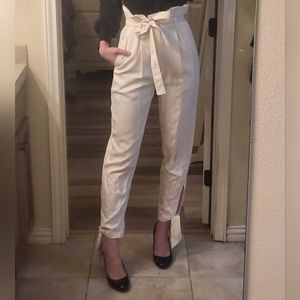 Reformation Avalon pant pleated paper bag waist ankle tie cream tencel size 2